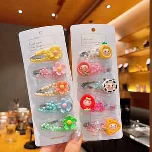 Set of 10 colorful fruit and flower hair clips for girls with cute resin ornaments