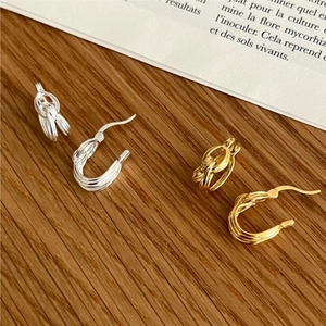 925 Sterling Silver Knotted Hoop Earrings For Women Minimalist Geometric Twisted Huggie Earrings Simple Jewelry