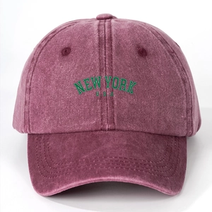 Classic washed burgundy New York USA embroidered cotton baseball cap in vintage style
