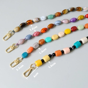 Colorful handmade resin bead chain with gold metal clasps and size measurements