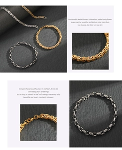 Detail of a robust stainless steel Byzantine chain bracelet with a secure lobster clasp