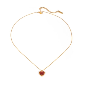 Collana in acciaio inossidabile placcato oro 18K con ciondolo a cuore in agata rossa