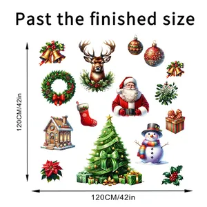 Detailed size guide for Christmas wall stickers with Santa, tree and reindeer motifs