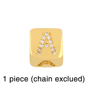 Gold square letter A pendant with sparkling zircons, minimalist DIY jewelry accessory