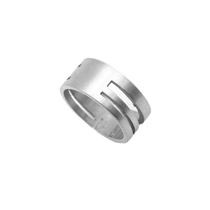 Industrial style matte silver stainless steel ring with minimalist hollow geometric lines