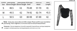Tableau des tailles pour haut à dentelle asymétrique avec mesures détaillées en cm