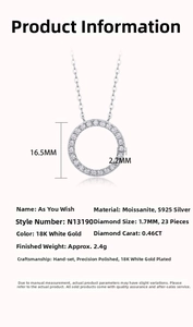 Detailed size specifications of S925 sterling silver moissanite circle pendant necklace