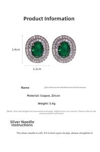 Detail specifications of green zircon oval earrings with copper base and silver pins