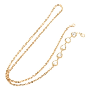 Golden metal chain crossbody strap with sparkling heart gemstone and lobster clasps