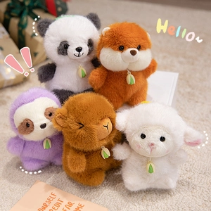 Cute plush animal charms set including panda and sloth with soft fur for bag keychains