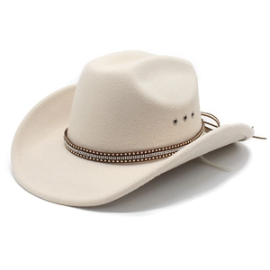 Classic beige wool western cowboy hat with rhinestone studded band and metal eyelets