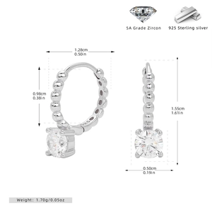 Detailed dimensions and S925 silver stamp of cubic zirconia hoop earrings