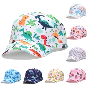 Kids Baseball Cap Cartoon Dinosaur Shark Animal Print Sun Hat Adjustable Breathable Polyester For Toddlers