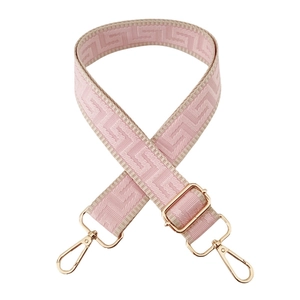 Pink and beige 3.8cm adjustable bag strap with Greek key pattern and gold hardware