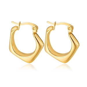 Minimalist twisted 18K gold plated stainless steel square hoop earrings for women