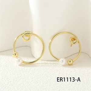 18K gold plated spiral hoop earrings with white pearls and sparkling zircon accents