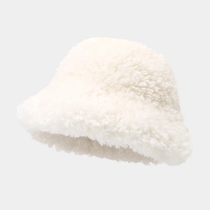Cappello a secchiello invernale da donna in morbido peluche bianco dal design minimalista