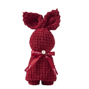 Red bunny-shaped coral fleece towel gift with a decorative Just for you ribbon