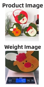 Dettaglio di sacchetti regalo di Natale in feltro con motivi 3D di Babbo Natale