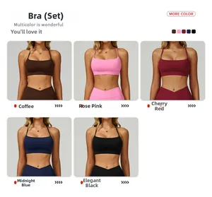 Détail des cinq coloris pour l'ensemble de yoga avec legging taille en V