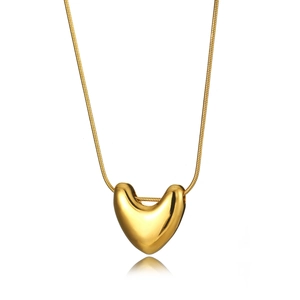 Minimalist gold 3D heart pendant necklace with polished mirror finish and snake chain