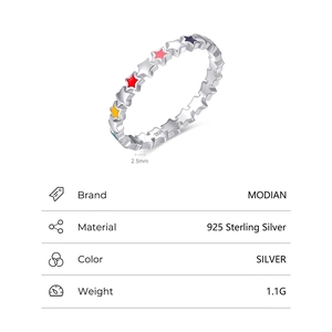 Bague étoile en argent sterling S925 avec émail coloré pour femme au style minimaliste