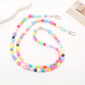 Colorful heart-shaped beaded crossbody phone lanyard with silver lobster clasps