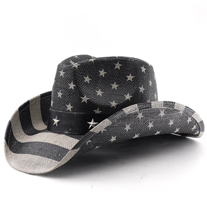 Western Panama cowboy hat with USA flag stars and stripes pattern and metal rivets
