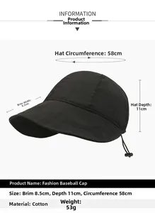 Specifiche dettagliate della taglia per cappellino in cotone con cordoncino regolabile