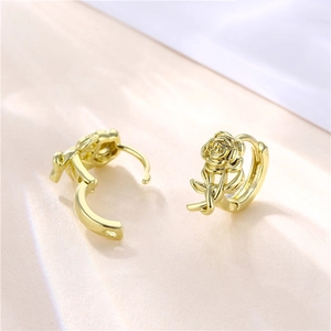 Elegant 18K gold plated vintage rose flower huggie earrings with a minimalist design