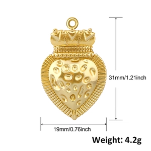 Gold-plated heart crown pendant necklace charm 31mm height with sparkling zircon inlay