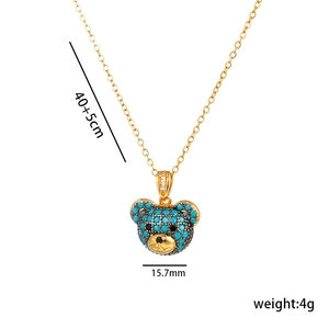 Collier plaqué or 18 carats avec pendentif ourson pavé de turquoise pour femme