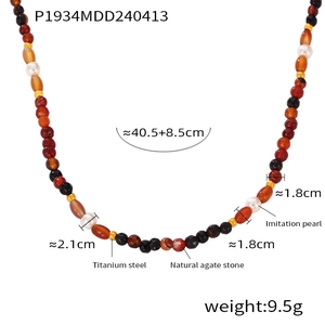 Bohemian colorful mixed natural stone beaded necklace with titanium steel and pearl details.
