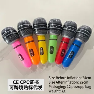 Set of six colorful 22cm inflatable PVC microphone toys for party props and kids