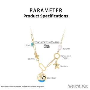 Detail view of marine pendants including seahorse, starfish and blue enamel palm tree