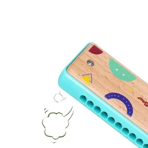 Colorful 16-hole wooden tremolo harmonica for kids music enlightenment with star pattern