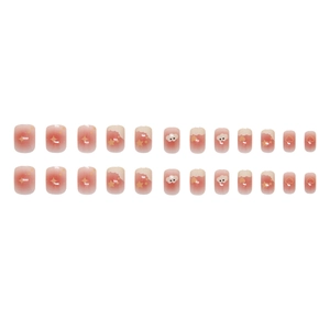 Pink gradient square press-on nails with star, cloud and heart glitter patterns