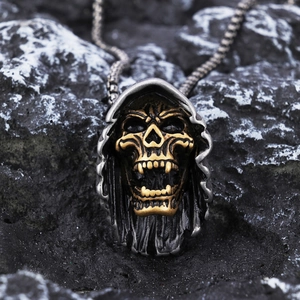 Grim Reaper Skull Pendant Necklace Stainless Steel Gothic Punk Vintage Retro Style For Men