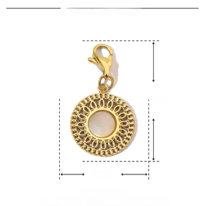 Detailed view of bohemian stainless steel and natural stone pendant with size measurements