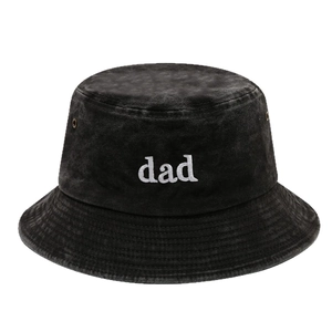 Vintage washed black cotton bucket hat featuring white DAD embroidery and metal eyelets