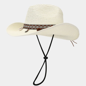 Western Straw Cowboy Hat Bohemian Ethnic Shell Decor Breathable Sun Shade Beach Travel Outdoor Unisex
