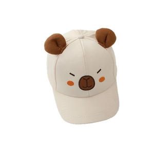Kids beige capybara baseball cap featuring 3D ears and cute cartoon embroidery