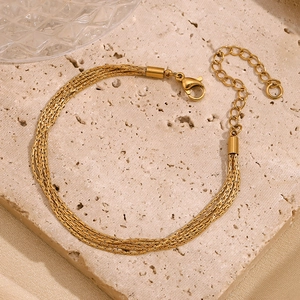 Stacked Chain Bracelet Stainless Steel 18K Gold Plated Multi Layer Overlapping Minimalist Fashion Jewelry For Women