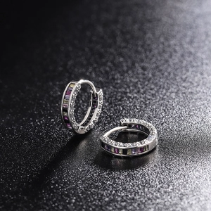 S925 sterling silver hoop earrings with colorful rectangle zircon stones and carvings