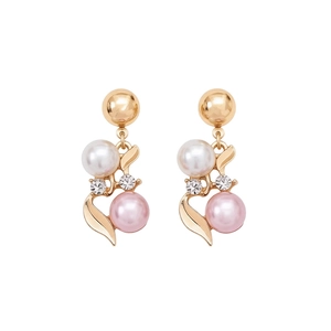 French vintage gold jewelry set with white and pink pearls and clear crystals