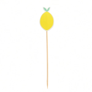 Detailed view of disposable lemon fruit picks for summer birthday party cake decoration
