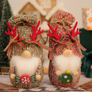 Christmas Gnome Faceless Doll Plush Decoration With Knitted Hat Reindeer Antlers Wooden Nose Festive Desktop Home Ornament