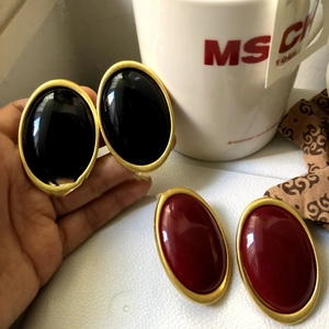 Vintage Oval Stud Earrings With 925 Sterling Silver Earring Post Alloy Resin Gold Border Retro Chic Jewelry For Women