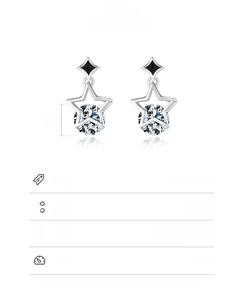 Macro detail of 925 sterling silver star earring showing 0.6cm size and 1.67g weight