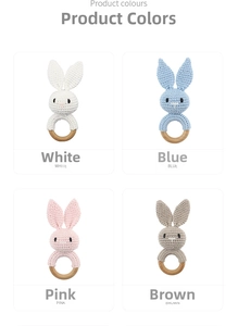 Detailed comparison of four handmade crochet bunny rattles with wooden teething rings